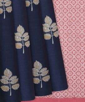 Dark Blue Handloom Kanchipuram Silk Saree With Floral Buttas
