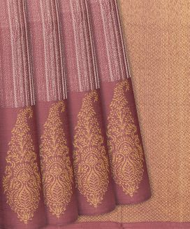 Dusty Pink Handloom Kanchipuram Silk Saree With Abstract Stripes
