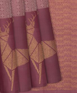 Brown Handloom Kanchipuram Silk Saree With Deer Motifs
