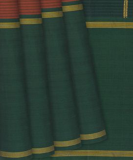 Rust Handloom Kanchipuram Silk Saree With Stripes
