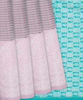 Dusty Pink Handloom Kanchipuram Silk Saree With Stripes
