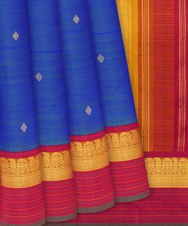 Blue Handloom Kanchipuram Silk Saree With Buttas
