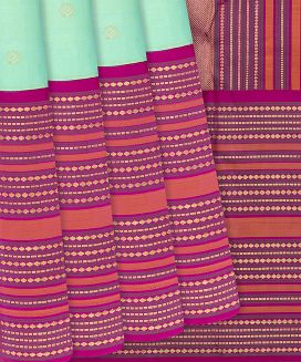 Turquoise Handloom Kanchipuram Korvai Silk Saree With Buttas

