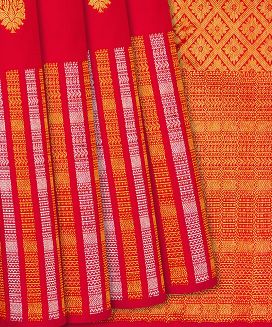Red Handloom Kanchipuram Silk Saree With Floral Buttas
