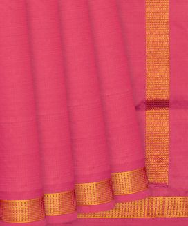 Bubble-gum Pink Handloom 9 Yards Silk Saree With Muthu Border

