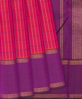 Red Handloom Kanchipuram Silk Saree With Checks
