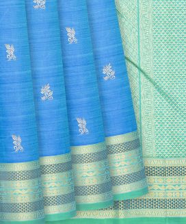 Sky Blue Handloom Kanchipuram Silk Saree With Floral Buttas
