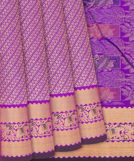 Purple Handloom Kanchipuram Silk Saree With Geometric Motifs
