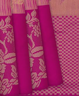 Pink Handloom Kanchipuram Silk Saree With Floral Motifs
