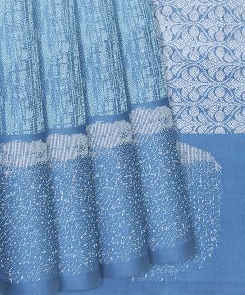 Steel Blue Handloom Kanchipuram Silk Saree With Abstract Stripes
