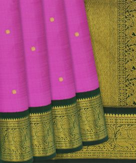 Hot Pink Handloom Kanchipuram Korvai Silk Saree With Coin Motifs

