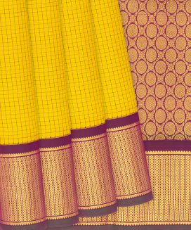 Yellow Handloom Kanchipuram Silk Saree With Checks
