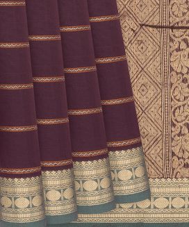 Maroon Handloom Kanchi Cotton Saree With Stripes