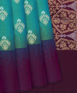 Cyan Handloom Soft Silk Saree With Buttas
