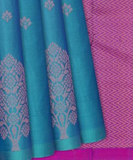 Sky Blue Handloom Soft Silk Saree With Buttas
