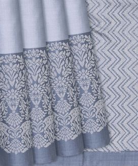 Grey Handloom Soft Silk Saree With Contrast Border
