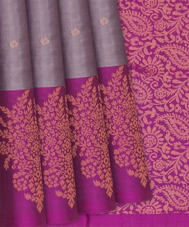 Dusty Pink Handloom Soft Silk Saree With Contrast Border
