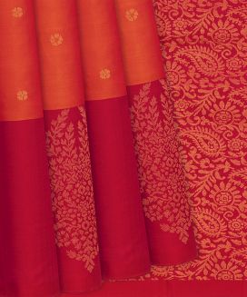 Orange Handloom Soft Silk Saree With Kamalam Buttas
