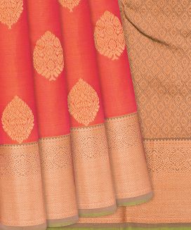 Orange Handloom Soft Silk Saree With Floral Buttas
