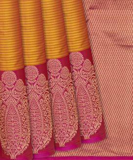 Mustard Handloom Soft Silk Saree With Stripes

