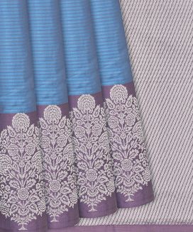 Sky Blue Handloom Soft Silk Saree With Stripes
