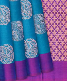 Blue Handloom Soft Silk Saree With Leaf Buttas

