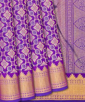 Purple Handloom Kanchipuram Silk Saree With Floral Motifs
