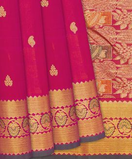 Red Handloom Kanchipuram Silk Saree With Floral Buttas
