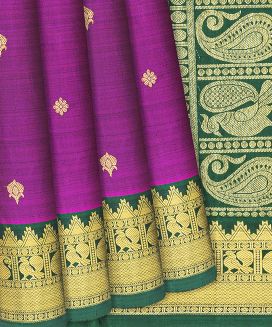 Magenta Handloom Kanchipuram Silk Saree With Kamalam Motifs
