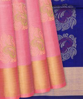 Baby Pink Soft Silk Saree With Floral Buttas
