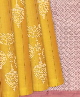 Yellow Handloom Soft Silk Saree With Stripes
