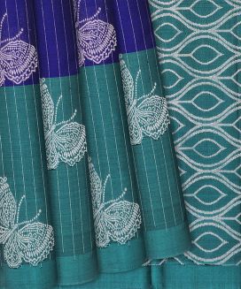 Blue Handloom Soft Silk Saree With Butterfly Buttas
