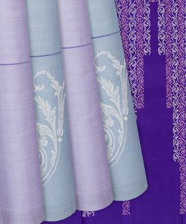 Lavender Handloom Soft Silk Saree With Floral Motifs
