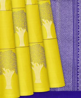 Yellow Handloom Soft Silk Saree With Tree Motifs
