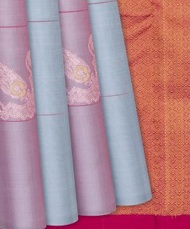 Steel Blue Handloom Soft Silk Saree With Paisley Motifs
