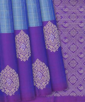 Dark Blue Handloom Soft Silk Saree With Checks
