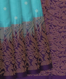 Turquoise Handloom Soft Silk Saree With Buttas
