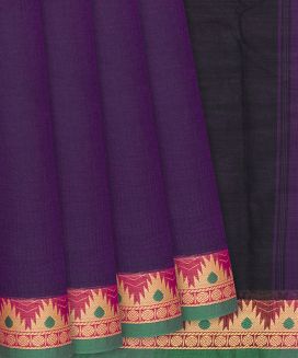 Magenta Handloom Chettinad Plain Cotton Saree With Kamalam Motifs
