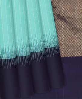 Turquoise Handloom Soft Silk Saree With Stripes
