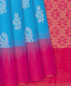 Light Blue Handloom Soft Silk Saree With Checks & Buttas
