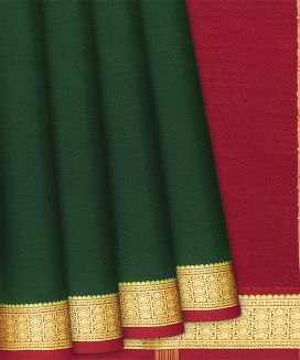 Bottle Green Mysore Plain Crepe Silk Saree With Traditional Motifs

