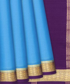 Sky Blue Mysore Plain Crepe Silk Saree With Traditional Motifs
