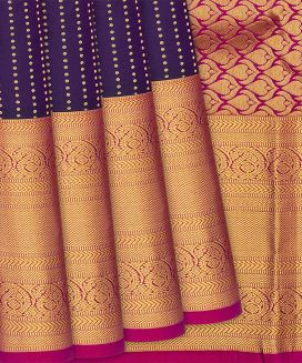 Magenta Silk Saree With Dotted Stripes 
