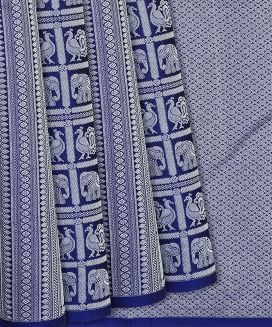 Blue Half & Half Silk Saree With Annam Motifs & Floral Buttas
