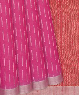 Hot Pink Soft Silk Saree With Broken Stripes
