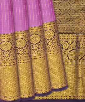 Lavender Silk Saree With Zari Stripes & Contrast Border
