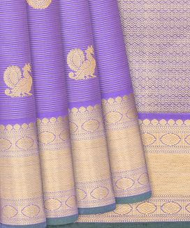 Lavender Handloom Kanchipuram Vairaoosi Silk Saree With Annam Motifs
