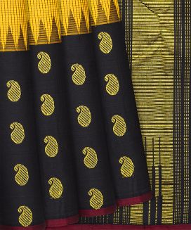 Yellow Handloom Kanchipuram Korvai Silk Saree With Checks
