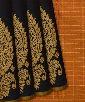 Black Handloom Kanchipuram Silk Saree With Mango Buttas

