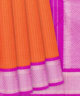 Orange Handloom Kanchipuram Korvai Silk Saree With Stripes
